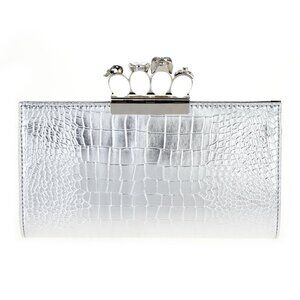 NWT Vegan leather silver croco knuckle clutch